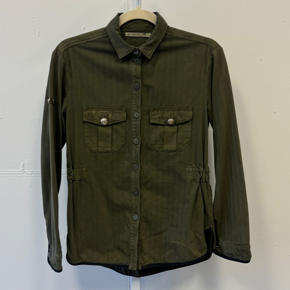 Patrizia Pepeโ Olive Green Herringbone Military Safari Button Down Shirt Small